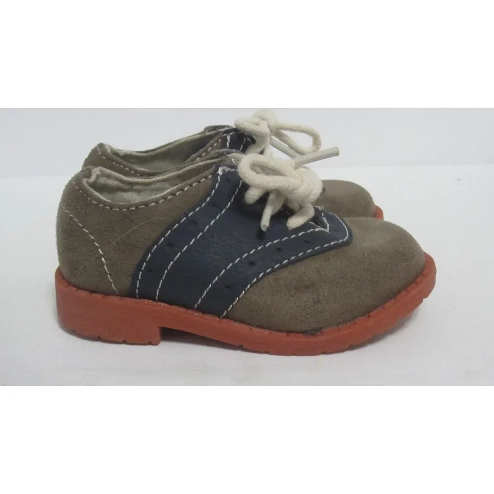 OshKosh Genuine Baby 4 Lace Up Brown Blue Casual Occasion Shoes